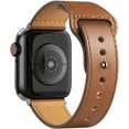 thumbnail image 2 of Compatible with Apple Watch Band 45mm 44mm 42mm, Genuine Leather Band Replacement Strap Compatible with Apple Watch Series 7/6/5/4/3/2/1/SE, Black Band with Black Adapter, 2 of 7