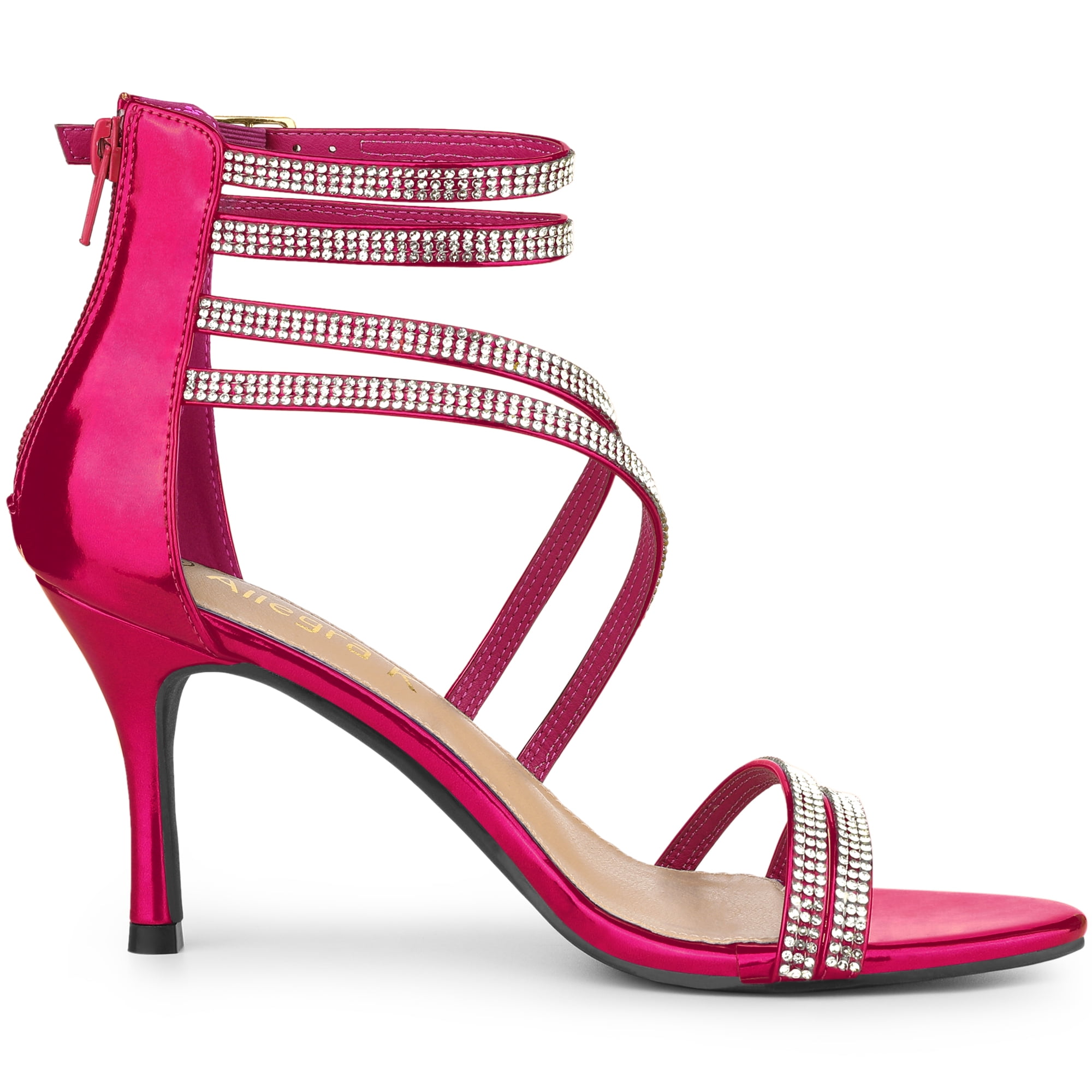 DARING DIVA Women's Ankle Strap Rhinestone Stiletto Heels Sandals Hot Pink 6