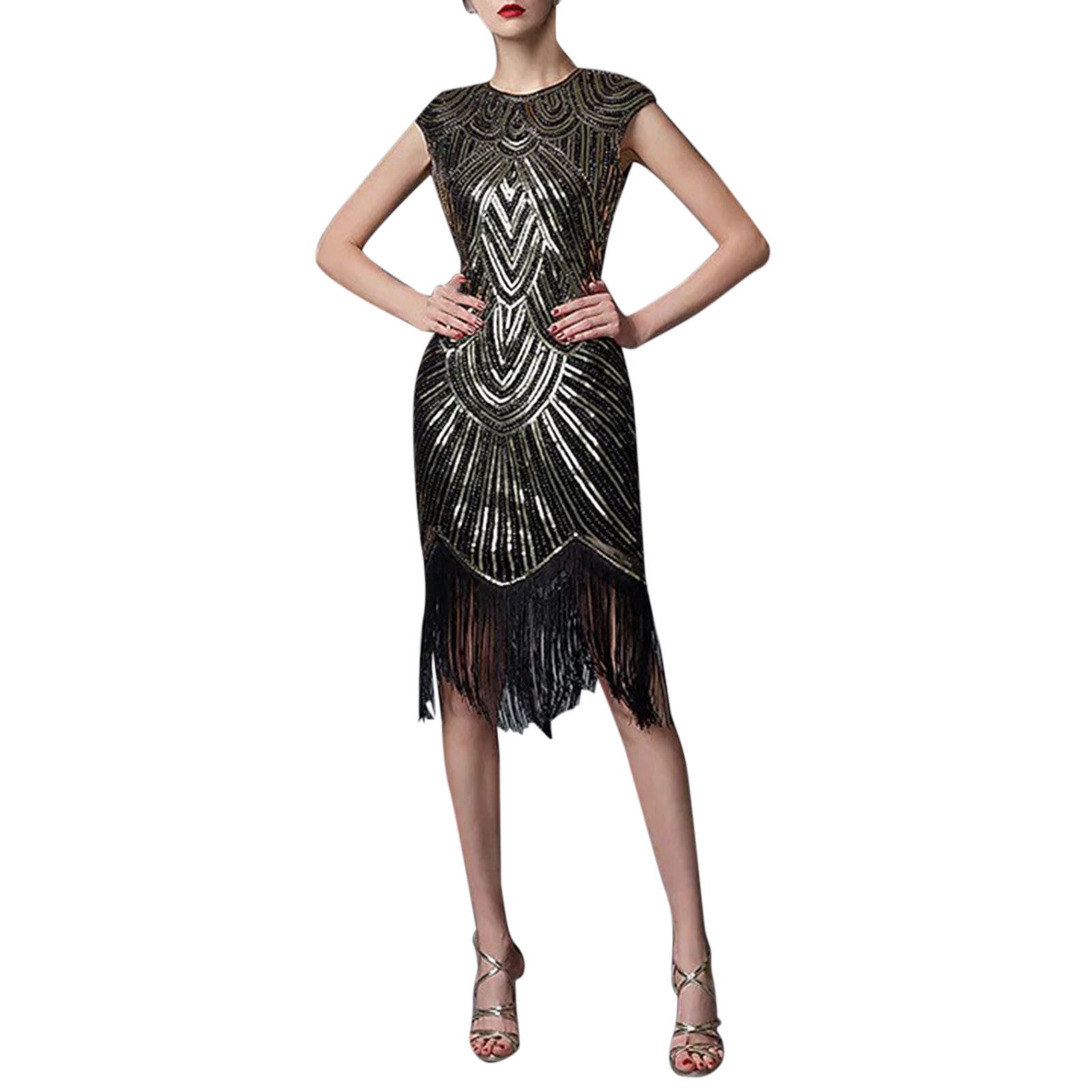 Fashion 1920s Vintage Casual Gothic Dress Plus Size Sequin Tassel 20s Girl Party Dress - Walmart.com