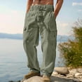 thumbnail image 2 of Homeyce Mens Linen Pants Elastic Waist Drawstring Straight Leg Pants with Deep Pockets Linen Cotton Trousers Beach Casual Cotton Summer Lightweight Linen Dress Trousers,Green 3XL, 2 of 4