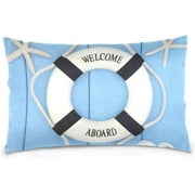 Wellsay Life Buoy with Welcome Velvet Oblong Lumbar Plush Throw Pillow Cover/Shams Cushion Case - 20x36in - Decorative Invisible Zipper Design for Couch Sofa Pillowcase Only
