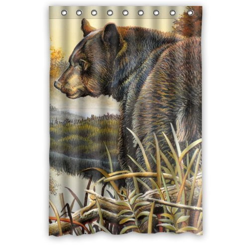 HelloDecor River Black Bear Shower Curtain Polyester Fabric Bathroom