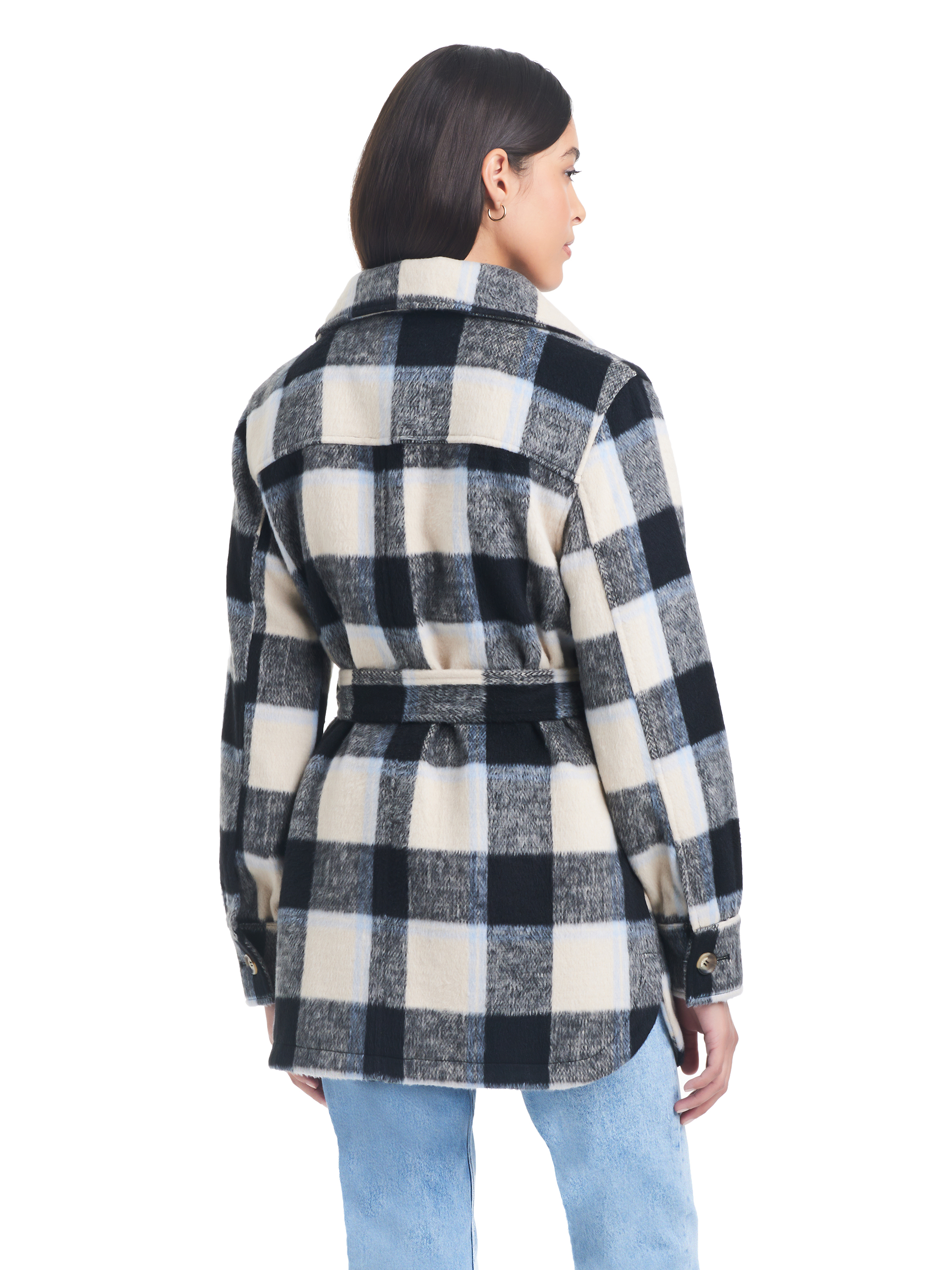Sam & Libby Ladies Long Sleeve Faux Wool Plaid Shacket
