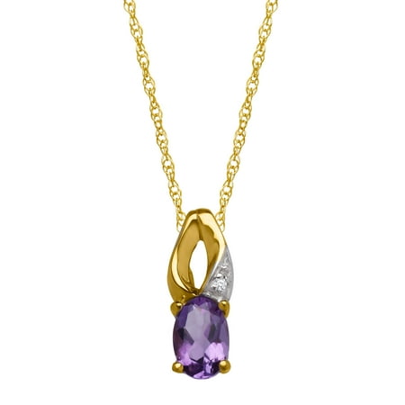 3/8 ct Natural Amethyst Pendant Necklace with Diamond in 10kt Yellow Gold