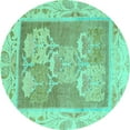 thumbnail image 1 of Ahgly Company Machine Washable Indoor Round Abstract Turquoise Blue Modern Area Rugs, 6' Round, 1 of 4