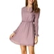 thumbnail image 2 of Vestido de fiesta de mujer Inspire Chic con escote en V, mangas largas, falda acampanada en color púrpura claro con estrellas doradas, 2 of 8