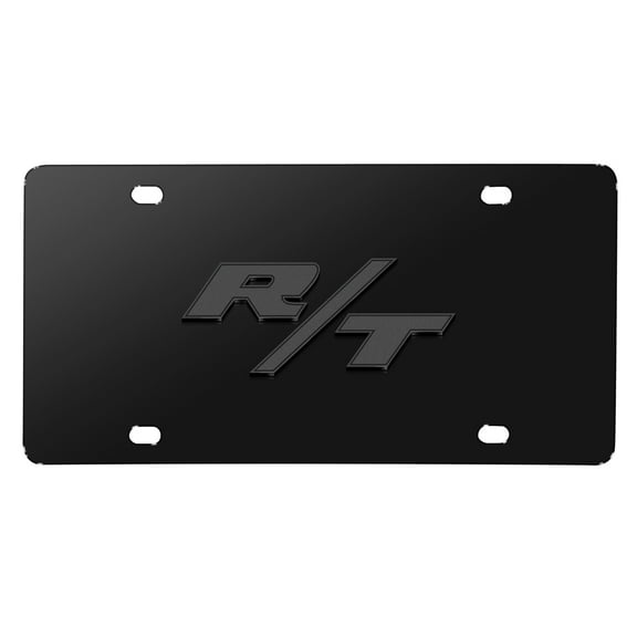 iPick Image for Dodge R/T Logo 3D Dark Gray Logo on Black Stainless Steel License Plate, Official Licensed