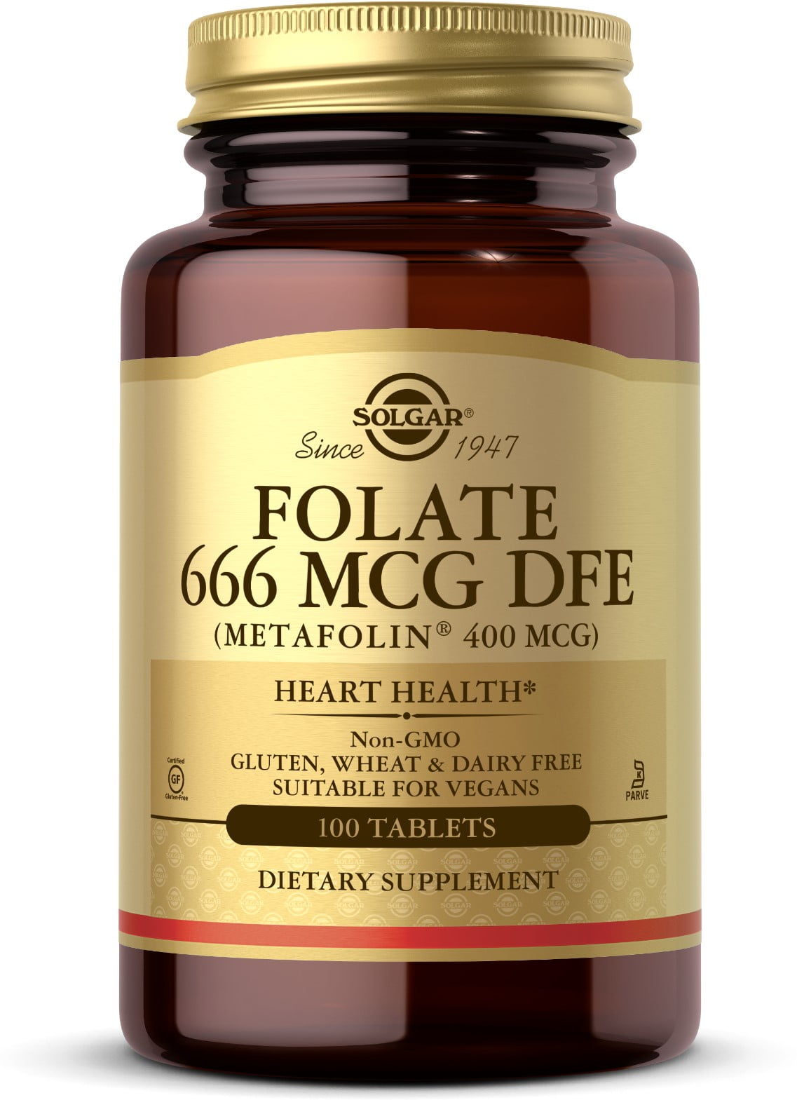 Solgar Folate 666 MCG DFE (Metafolin 400 MCG) Tablets 100 ct (Pack of