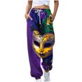 thumbnail image 2 of Xixinqiwan Mardi Gras 2025 Women Pants,Women's Mardi Gras Casual Full Length Trousers Carnival Costume Mask Print Theme Masquerade Party Outfit, 2 of 4
