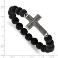 thumbnail image 2 of Auriga Stainless Steel Men's Antiqued Metal IP-plated Cross 10.5mm Lava Stone Beaded Stretch Bracelet, 2 of 4