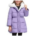 thumbnail image 4 of newwalpole Girls Winter Coats Hooded Sherpa Lined Lightweight Jacket Thick Warm Puffy Waterproof Windproof Cotton Shiny Jackets Light Purple for Size 7-8 Years, 4 of 6