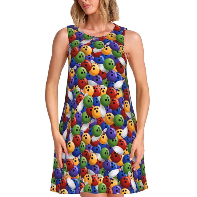 Disketp Bowling Colorful para Vestido sin Mangas para Mujeres, Vestidos de Verano para Mujeres, Casual y Holgado para la Playa