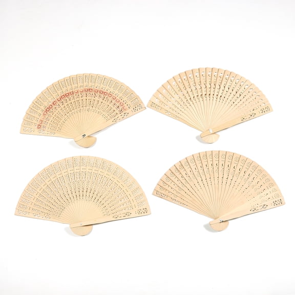 JFLLamp Hollow Wooden Folding Fan Natural Bamboo Wood Traditional Carved Fan Portable Hand Fan for Summer 4 Styles Set