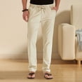 thumbnail image 3 of Men's Drawstring Linen Pants Casual Loose Trousers, 3 of 16