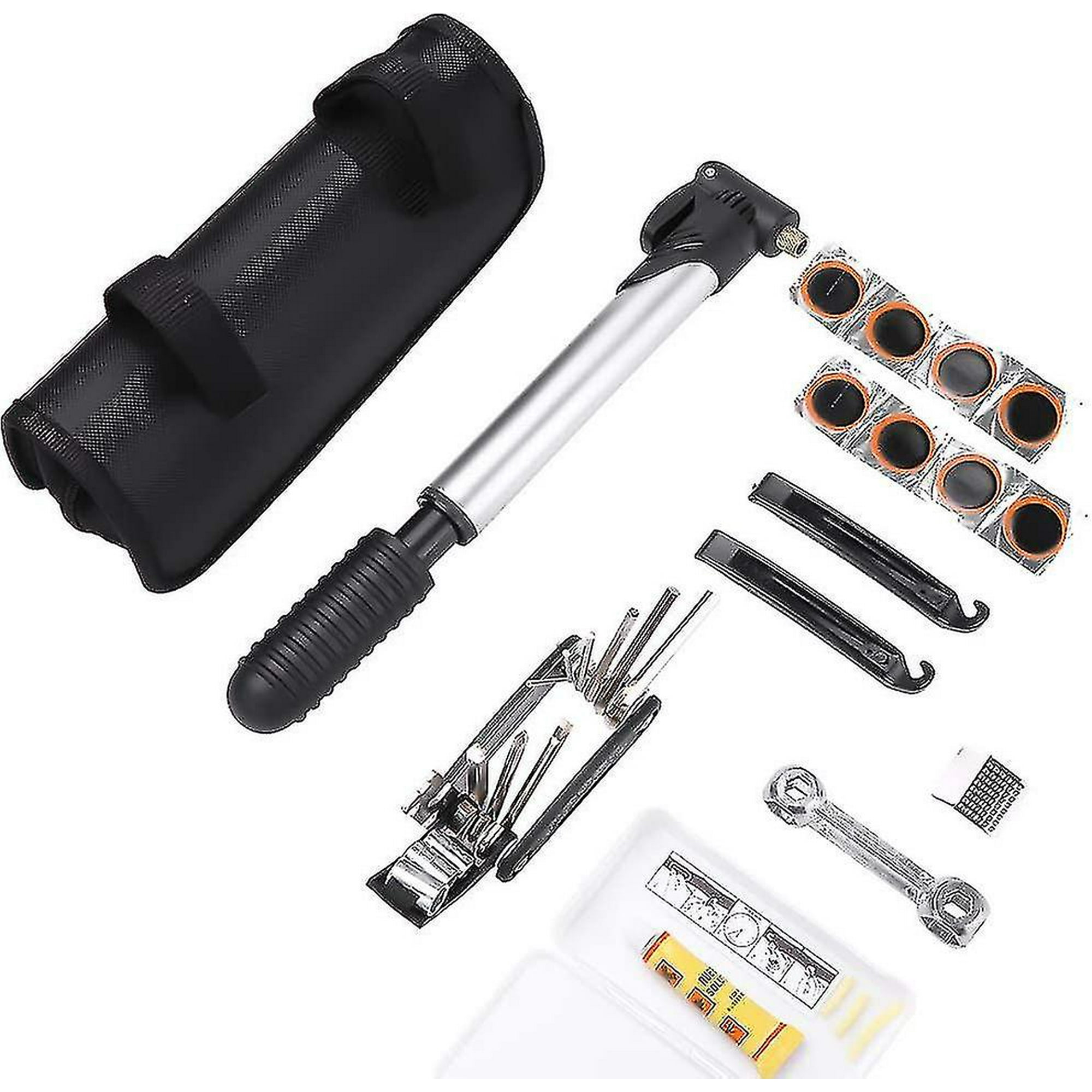 Bike Repair Tool Kit With Mini Bike Pump Multi tool Tire Changer Self adhesive Patches And Bike Bag Walmart