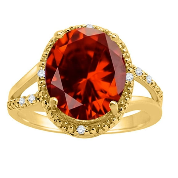 Mauli Jewels Rings for Women 4.53 Carat Oval Shaped Garnet and Diamond Ring 4-Prong 10K Yellow Gold