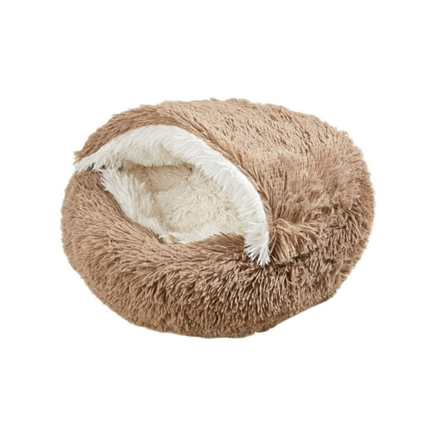 Cama para perros pequeños, cama para dormir para gatos, perrera con capucha, cómoda y portátil, casa para gatitos, cama semicerrada para mascotas de marrón