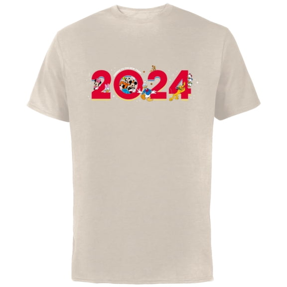 Disney Characters Mickey & More Cheers to the New Year 2024 - Short Sleeve Cotton T-Shirt for Adults - Customized-Natural