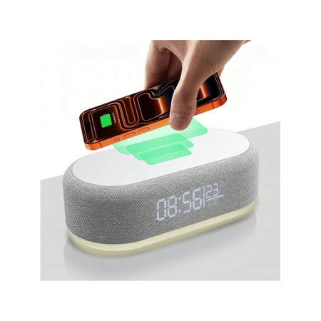 Wireless Charging Station Alarm Clock Temperature 15W Charger Night Light For iPhone Samsung Grey