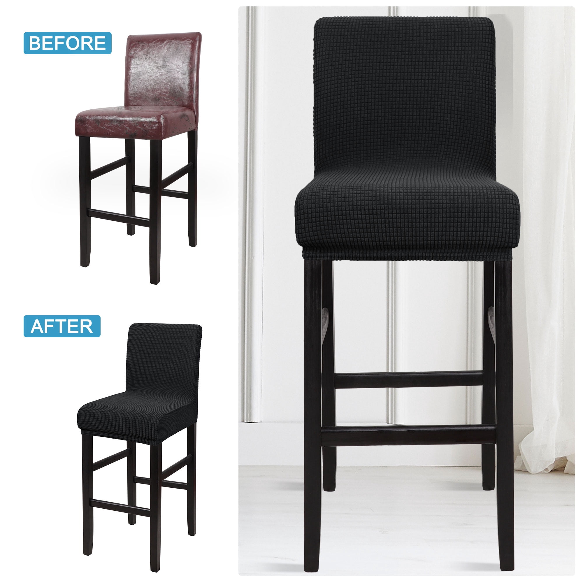 Unique Bargains Polyester Stretch Bar Stool Covers Elastic Band Mid Back Chair Slipcover Black 1 Pc