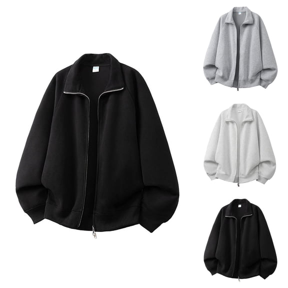 Mens Zip Up Sweatshirt 2026 Fall Winter Long Sleeve Plain Full Zipper Oversized Jacket Cardigan Outerwear