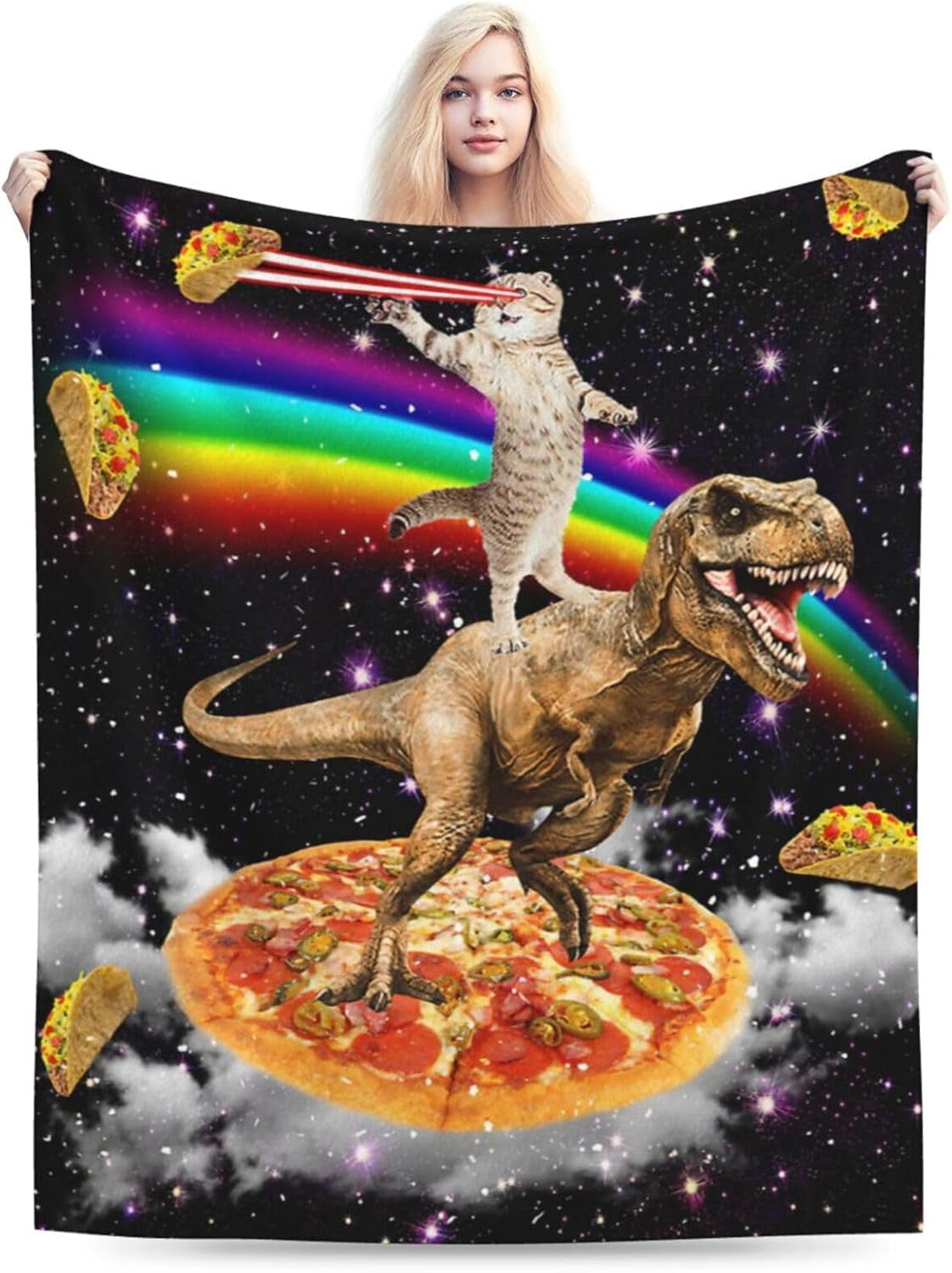 Funny Cat Dinosaur Blanket Soft Cozy Galaxy Space Rainbow Food Fleece Plush Throw Blanket All Season Ultra Warm Lightweight Fuzzy Taco Pizza Blanket Gifts for Girls Boys Women Men Bed 60"x80"