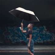 Raindrops Compact Automatic Folding Travel Umbrella with Breeze Vent - Small Lightweight Beige Rain