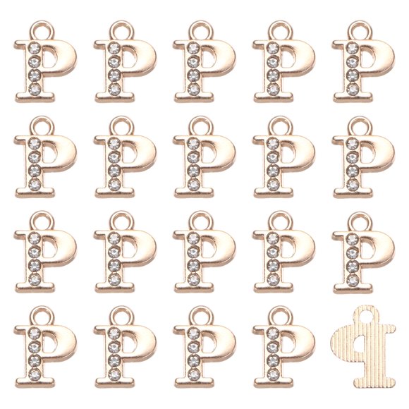 Uxcell 20 Pack Rhinestone P Letter Charm for DIY Bracelet/Wristbands/Jewelry Gold 0.39" x 0.51"