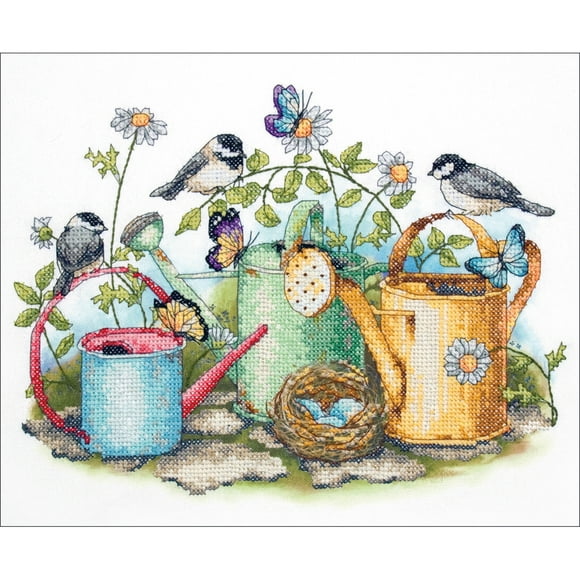 Watering Cans Stamped Cross Stitch Kit-14"X11"