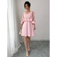 thumbnail image 6 of Pink Womens Elegant Floral Appliqué Chiffon Overlay A-Line Short Dress, 6 of 6