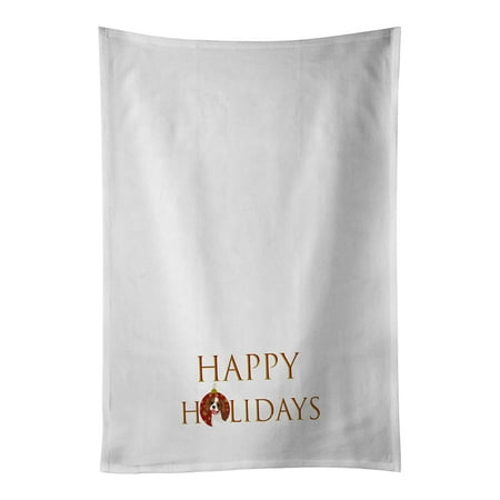 

Cavalier King Charles Spaniel Blenheim #2 Happy Holidays White Kitchen Towel Set of 2 19 in x 28 in