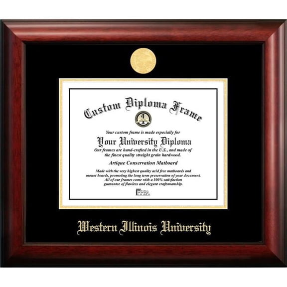 Campus Images IL978GED-1185 11 x 8.5 in. Western Illinois University Gold Embossed Diploma Frame - Satin Mahogany