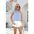 thumbnail image 6 of Womens Ruffle Neck Tank Tops Shirred Frill Dot Sleeveless Blouse Shirts Sky blue XL, 6 of 9