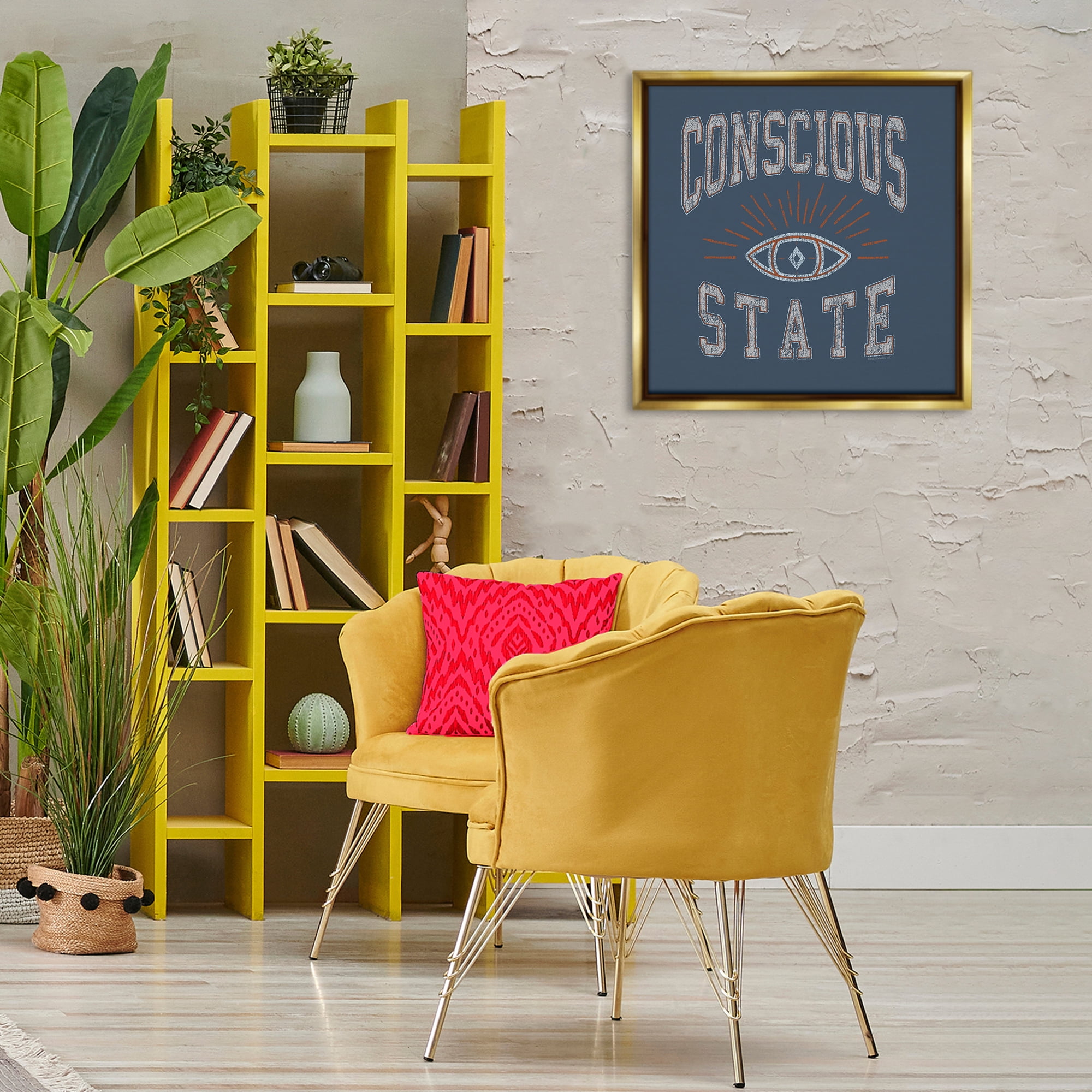Stupell Industries Conscious State Varsity Style Text & Numbers Painting Gold Floater Framed Canvas Art Print Wall Art, 25 x 25