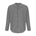 thumbnail image 4 of Men Long Sleeve Shirt Button Down Loose Fit Vintage Banded Collar High Elastic Casual Sports Beach Top, 4 of 6