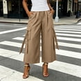 thumbnail image 2 of VBVC Women's High Waisted Cargo Culottes , Wide Leg Cropped Palazzo Pants For Women , Ladies' Casual Utility Trousers with Pockets,Khaki,S-2XL, 2 of 8