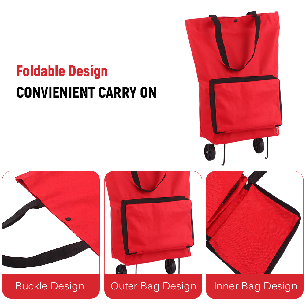 Foldable Shopping Trolley Bag with Wheels Collapsible Shopping Cart Reusable Foldable Grocery Bags Travel Bag Red - image 2 of 10
