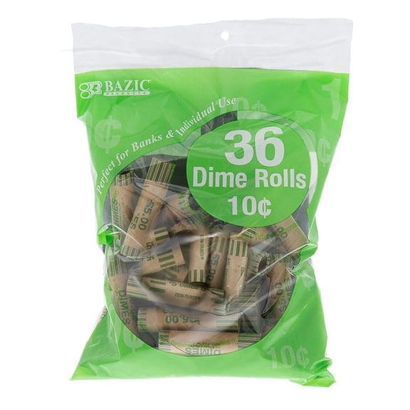BAZIC Dime Coin Wrappers Rolls Tube, (36/Pack), 1-Pack