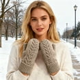 thumbnail image 2 of KHONTS Women's Mittens Winter Gloves Warm Fleece Lining Mittens Cozy Thick Crochet Cable Knit Gloves Khaki One Size, 2 of 5