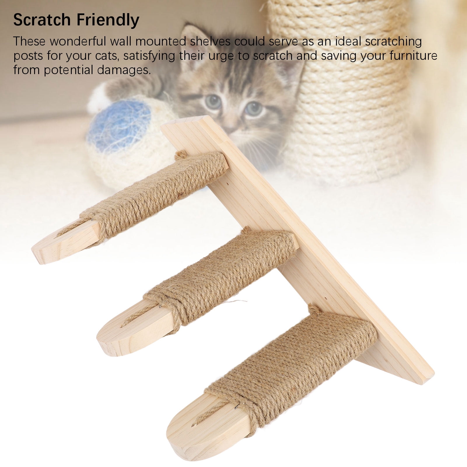 Riousery Cat Wall Mounted Climbing Shelves Pine Wood Stable Structure Space Saving Perches for Home Apartment, 3 Steps (16.14 inches / 41 cm)