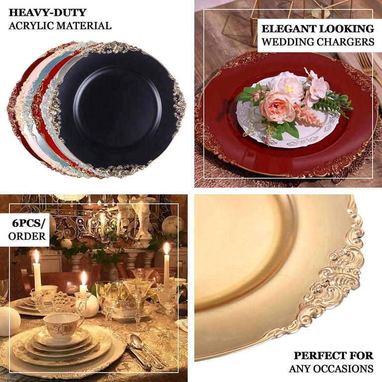 Efavormart 6-Pack 13" Acrylic Round Charger Plates - Silver, For Weddings, Parties & Table Decor