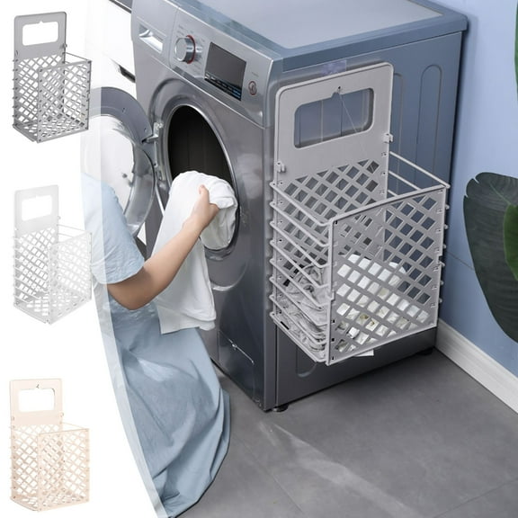AYktou Foldable Laundry Basket, Dirty Clothes Hanging Laundry Hamper Clothing Storage Basket, No Punch Wall Hanging Storage Rack Basket Laundry Basket Home Bathroom Laundry Room Organization