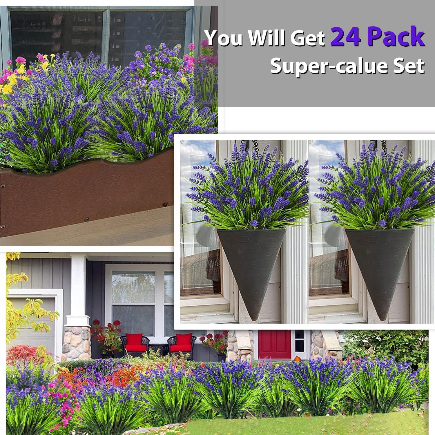 Artificial Plants Outdoor, 10pcs Lavender Artificial Flowers,Fake Plants Plastic Faux Flowers,UV Resistant Fake Flowers No Fade Faux Plastic Plants for Outdoor Planters for Home Garden