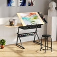 thumbnail image 2 of Adjustable Height Drafting Table with Wood Top, Art Craft Desk with Slide-Out Drawers, Storage, for Drawing, Writing, Painting, and Creative Tasks, Ideal for Home Office, Natural, 2 of 9