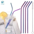 thumbnail image 2 of Deago Set of 8 Stainless Steel Straws Ultra Long 10.5 Inch Drinking Metal Straws For Tumblers Coffee Juice Cold Beverage (8 Straight|1 Brushes|Rainbow), 2 of 7