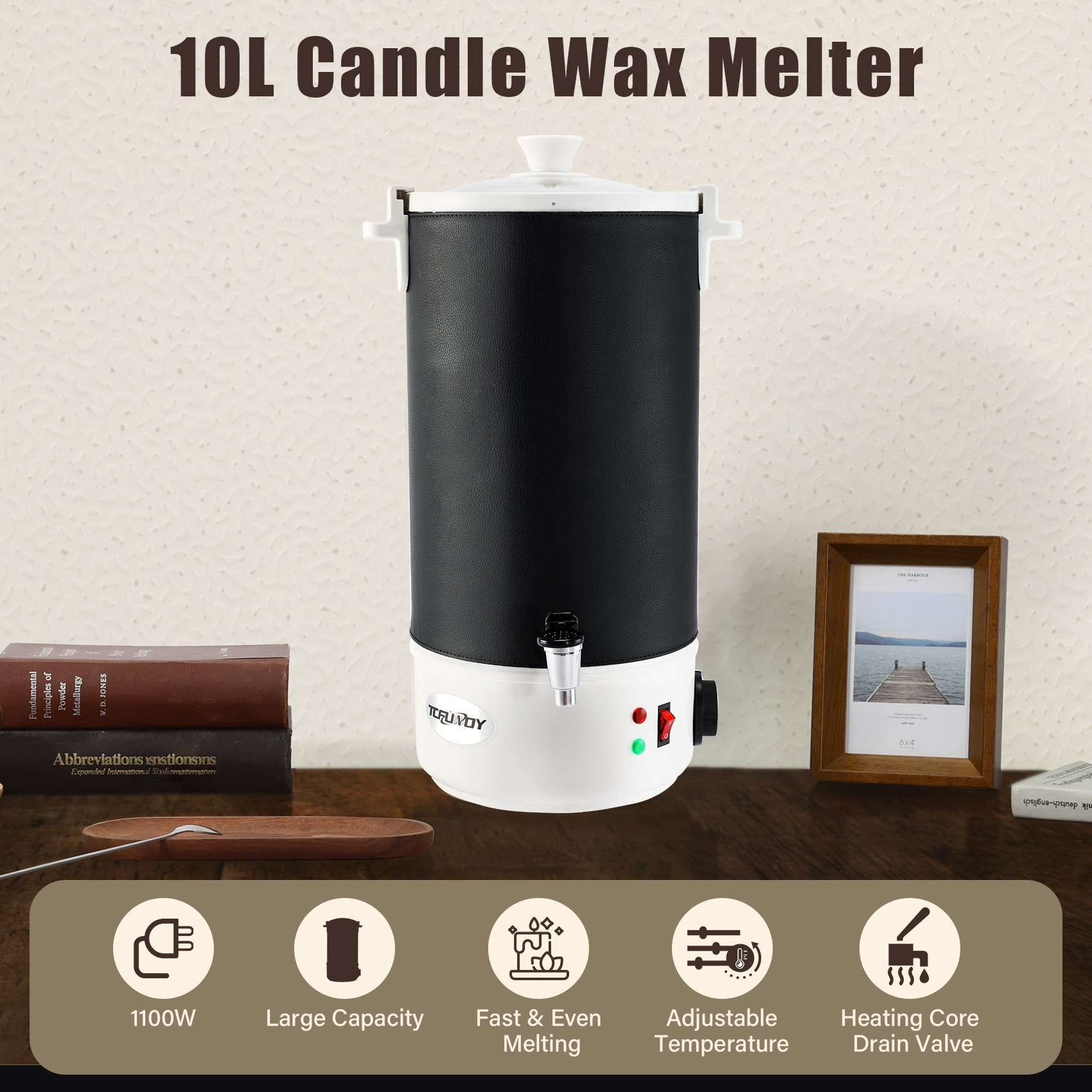TCFUNDY Wax Melter for Candle & Soap Making, 10L Extra Large Electric Wax Melting Pot with Easy Pour Spout & Adjustable Temperature, Suitable for Candles, Soaps, Creams, Lip Balms, and More, Black
