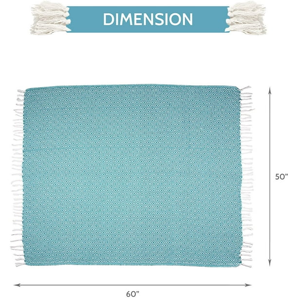 Aqua Blue Throw Blanket with Tassel Perfect for Sofa Decor Blankets for Women and Men 60x50 Inches Cotton Hand Woven Indian Diamond Pattern Outdoor Throws for Arm Chair Walmart