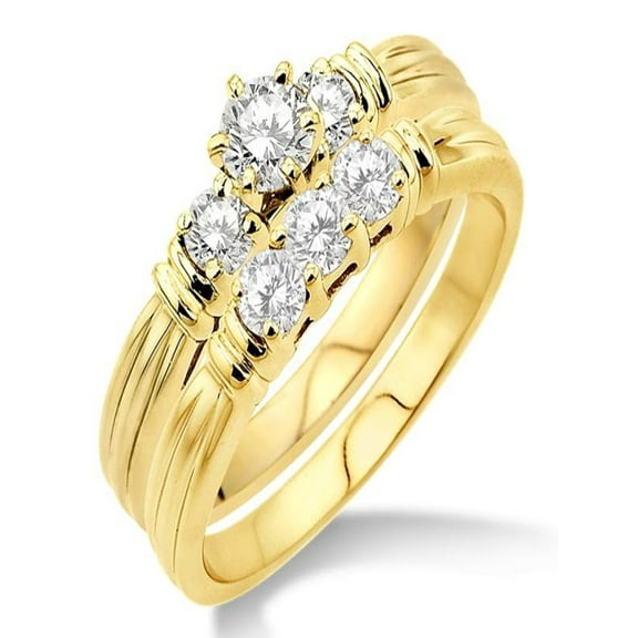0.50 Carat Three Stone Bridal Set with Round Cut Diamond in 10k Yellow Gold