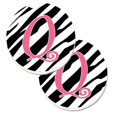 

Monogram Initial Q Zebra Stripe & Pink Set of 2 Cup Holder Car Coaster