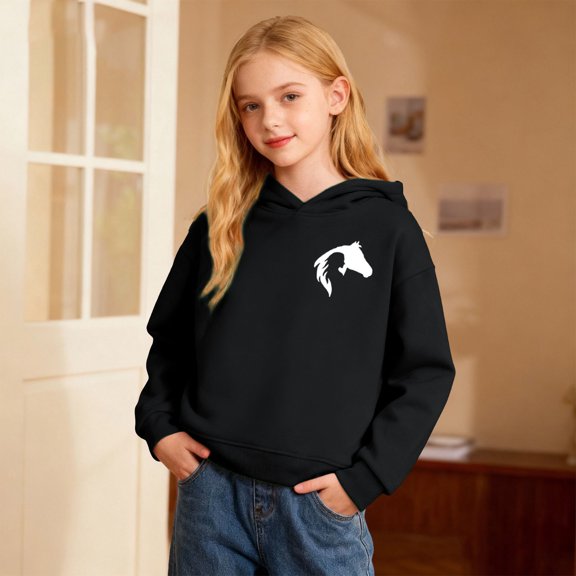 Girls' Fashion Hoodies Cozy Graphic Printed Hooded Long Sleeve Pullover Top Back To School Daily Wear Girls Sweatshirts Black 2 Years-3 Years